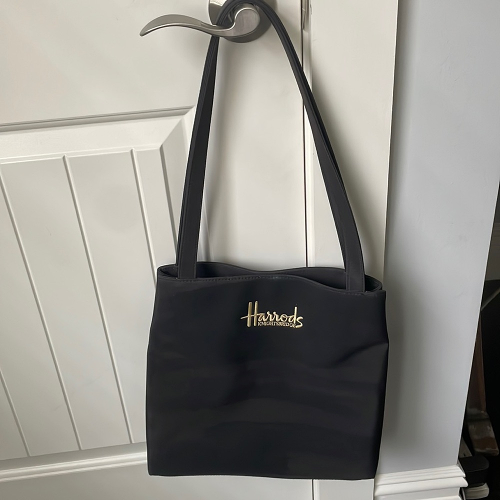 Harrods Knightsbridge embroidered black tote bag